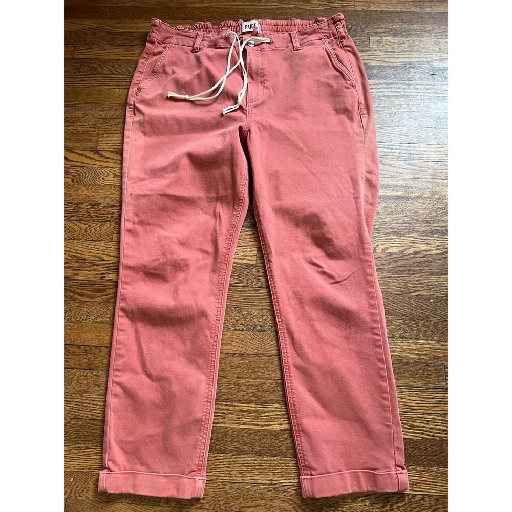 Paige Christy Drawstring Trousers Coral Pink Cuffed Stretch Pants Size 32